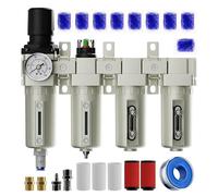 1/2" NPT 4-Stage Air Drying System for Air Compressor, Industrial Grade Oil Water Separator with 0-240 PSI Air Pressure Regulator, Coalescent Filter