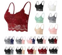 1-2 Pack Lace Bras for Women No Underwire Camisole Bra Ladies V Neck Padded Bralette Spaghetti Straps Bra Seamless Sleeping Bras Lightweight Everyday Brassiere Soft Comfortable Sexy Underwear