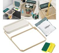 1/2 Pack Meshmate Waste Rack Sink, Foldable Food Catcher & Corner Basket for Kitchen Sink - Suction Cup Filter Holder & Disposable Sink Net Strainer with 100 Pcs Mesh Bags (White)