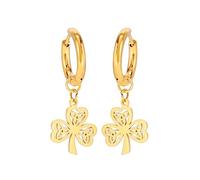 1/2 Pairs Dangle Hoop Earrings for Women Stainless Steel Classic Star Heart/Sun Flower/Maple Leaf/Eye of Horus Small Huggie Hoop Earrings Dainty Jewelry Gift for Her (gold- trefoil)
