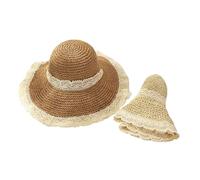 1/2 Pcs Lace Women Hat Summer Straw Bow Girl Cap Beach Princess Hats Bucket Foldable For Summer(Khaki and Beige)
