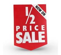 1/2 Price Sale Now On Display Sign, Large Retail Promotional Banner, Red and White Hanging Card