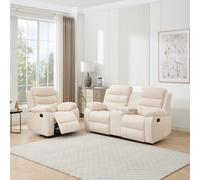 (1+2 seater, Beige) BOSTON 1+2 w CONSOLE MANUAL FABRIC RECLINER w DRINKS CONSOLE SOFA SET