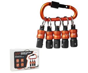 1/2" Socket Holder Keychain 5PCS Set,Heavy-Duty Toolbox,Drive Quick-Release Organizer with Locking Clip,Impact Wrench Accessories for Lineman,Electricians,Construction Crews & Industrial Pros