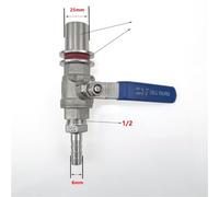 1/2" Stainless Steel Pagoda Ball Valve, Water Tank Through-Plate Drainage, Beer Barrel Faucet, Water Purifier Faucet(6mm)