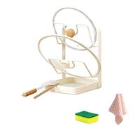 1/2 Tier Kitchen Pot Lid Storage Rack, Thickened Carbon Steel Pot Lid Holder While Cooking & Spoon Rest, Multifunctional Countertop Pot Organiser with Removable Drip Tray (White, Double Layer)