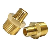 1/2" to 1/4" NPT Reducer Fittings, 2 Pack Solid Brass Male Pipe Adapter for HVAC Hydraulic Pneumatic Systems and Air Compressor, 1/2 Hex Nipple