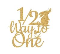 1/2 Way to One Cake Topper, Bunny Half Birthday Cake Decor, Spring Easter Baby 6 Month Birthday Party Decorations for Boys Girls, Gold Glitter