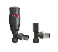 1/2" x 15mm Anthracite Thermostatic Radiator Valves Angled Designer TRV Valves