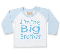 1-2 Years Children's Sky Blue Baseball Long-Sleeve T-Shirt 'I'm The Big Brother' with Sky Blue Print