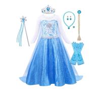 (1-2 Years, crown+jewelry+scepter+wig+blue gloves) Amzbarley Frozen Snow Queen Princess Elsa Dress for Girls Fancy Dress for Wedding, Party, Christmas，Pageant, Cosplay