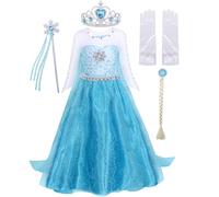 (1-2 Years, crown+scepter+wig3+white gloves) AmzBarley Frozen Snow Queen Princess Elsa Dress for Girls Kids Princess Christmas Party Dressing up Costume