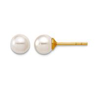 1/20 14ct Gold Filled 5mm Crystal Simulated Pearl Ball Post Earrings 5x5mm Wide-Ball Earring for Women