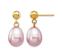 1/20 14ct Gold Filled 7 8mm Purple Rice Freshwater Cultured Pearl Post Long Drop Dangle Earrings-Dangle Earring for Women