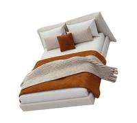 1/20 Dollhouses Bedroom Accessory Cream Double Bed With Beddings Realistic Interior Design Craft Project Landscape Props Miniature Bedroom Accessory