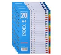 1-20 Part File Dividers A4,【6Pack】 Plastic A4 Folder Dividers for Ring Binders with11-Holes & Content List, Multi-Colour Index Dividers for Lever Arch Files Ideal for Office School