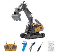 1/20 Scale Alloy RC Excavator, 2.4GHz 11CH Engineering Vehicle with Realistic Lights & Sound, 360° Rotate Cab and 680° Freely Rotating Platform for Various Terrains, Gift for Adults