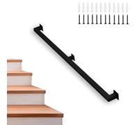 1-20FT Industrial Staircase Handrail Non-Slip Bar Foot Rail Wall Mount Stair Banister Rail Vintage Grab Bar for Steps Black Iron Pipe Handrail for Stairs Loft Porch Hand Rail(7ft/210cm)