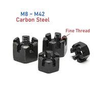 1-20Pcs M8~M42 Fine Thread Black Carbon Steel Slotted Round Lock Hexagon Head Hex Slotted Castle Crown Nut Hexagon Slotted Nuts(M27x1.5mm(2pcs))