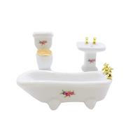 1/24 Dollhouse Miniature Bathroom Set Ceramic Bathtub Toilet Rose Pattern Rose Series