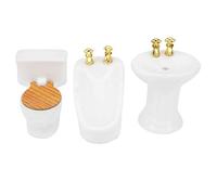 1/24 Dollhouse Miniature Bathroom Set Simulation Ceramic Bathtub Toilet Sink Kit Exquisite Design Durable For Doll House Scene White Four Leaf Clover Rose (Pure White)