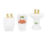 1/24 Dollhouse Miniature Bathroom Set Simulation Ceramic Bathtub Toilet Sink Kit Exquisite Design Durable For Doll House Scene White Four Leaf Clover Rose (4 Leaf)