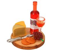 1:24 Mini Wine Decor Scale Dollhouse Miniatures - 1:12 Miniature Wine Cheese and Board Platter Accessory with Tiny Bread Pastries and Bottle - DIY Micro Food Model for Kitchen Dining Room Scene Decor