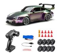 1:24 RC Drift Car 4WD High-Speed Remote Control Racing Car with Interchangeable Tires, LED Lights, 2.4G Proportional Radio, Alloy Plastic Body for Indoor Outdoor Track Drifting - Gradient Color