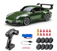 1:24 RC Drift Car 4WD High-Speed Remote Control Racing Car with Interchangeable Tires, LED Lights, 2.4G Proportional Radio, Alloy Plastic Body for Indoor Outdoor Track Drifting - Olive Green
