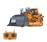 1/24 Scale Remote Control Bulldozer with 2.4GHz, 9CH, 30m, 3.7V 500mAh Battery, ABS, Realistic Lights & Sounds, Yellow & Black, 25 * 13.4 * 11.6cm, for Kids & Adults