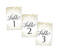 1-25 Gold Glitter Table Number Double Sided Signs For Wedding Reception, Restaurant, Birthday Event, Calligraphy Printed Numbered Card Set Centerpiece Decoration Setting Reusable Frame Stand 4x6 Size
