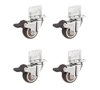 1.25 Inch L Shaped Swivel Casters with 4 Brakes Heavy Duty Rubber Wheels for Furniture Carts & Cabinets Perfect for Easy Mobility & Stability