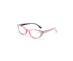(+1.25, Pink) Bling Rhinestone Readers Womens Reading Glasses 0.75~3.5 Cat Eye