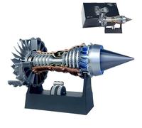1/25 Simulation Aircraft Turbojet Engine Rotatable Model - TR900 Turbofan DIY Assembly Kit with LED Light & Adjustable Speed, 28cm with Light(blue-finished product)