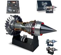 1/25 Simulation Aircraft Turbojet Engine Rotatable Model - TR900 Turbofan Engine with Light,Adjustable Speed Jet Engin Fan11in/28cm with Light for Mechanical Lovers (red/Assembly type)