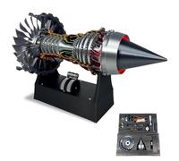 1/25 Simulation Aircraft Turbojet Engine Rotatable Model, Turbofan Model TR900 Adjustable-Speed Aircraft Turbojet Engine Kit with Light for Mechanical Lovers (Red,Assembly)