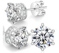 1.2ct - 2.4ct DF Color Grade Round Cut Moissanite Stud Earrings 18K White Gold Plated Sterling Silver Friction Back for Men and Women, 2.4 Carat- (1.2ct 7MM*2), Moissanite, Moissanite