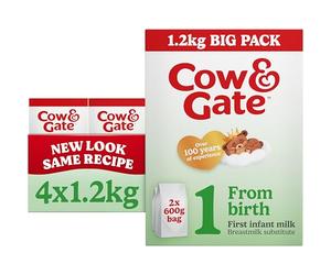 1.2kg Cow & Gate First Infant Milk Suitable From Birth Pack of 4