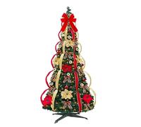 1.2M/1.5M Collapsible Christmas Tree, Pop Up Christmas Tree with lights, Artificial Pull-Up C-hristmas T-ree with Ribbon, Flowers, Bows, for Christmas Party Decorations (1.5M)