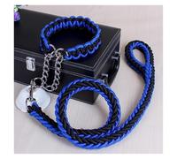 1.2M 17 Colors Length Double Strand Rope Large Dog Leashes Metal Chain Buckle Color Pet Traction Collar Set for All Breeds(Blue-Black,M)