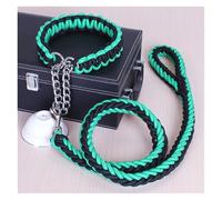 1.2M 17 Colors Length Double Strand Rope Large Dog Leashes Metal Chain Buckle Color Pet Traction Collar Set for All Breeds(Green-Black,S)
