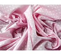 1/2m | Baby Pink Polycotton with White Spots Pastel Colour Quality Fabric 5mm Spots Japanese Qkt 4000 Poly Cotton Material Pastel Light Pale Pink Colour Color Dressmaking Shirts Clothes Cr