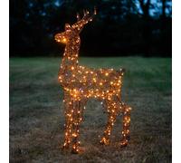 Garden Trends Christmas Centre 1.2m Brown Wicker 230 LED Light Up Reindeer, Brown