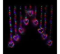 1.2m Premier Christmas Static Heart LED Silver Pin Wire V Curtain Lights in Rainbow