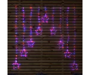 1.2m Premier Christmas Star LED Silver Pin Wire V Curtain Lights in Rainbow