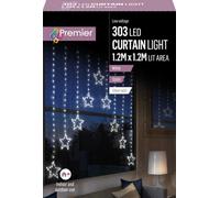 1.2M Premier Christmas Static Star Led Silver Pin Wire V Curtain Lights In White