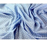 1/2m | Sky Blue Polycotton with White Spots Pastel Colour Quality Fabric 5mm Spots Japanese Qkt 4000 Poly Cotton Material Pastel Light Pale Blue Colour Color Dressmaking Shirts Clothes Cr