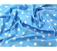 1/2m | Turquoise Polycotton With White Stars Quality Fabric **Free Uk Post** 25mm Stars Japanese Qkt 4000 Poly Cotton Material Kingfisher Light Blue Colour Color Dressmaking Shirts Clothes Crafts Turq