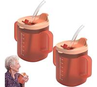 1/2pc Elderly Drinking Cup - 300ml Elderly Spill Proof Cups | Unspillable Cup with 2 Handles | Adult Sippy Cups with Lid and Straw for Elderly Maternity Adult Feeder Beaker Drink Water Porridge Soup