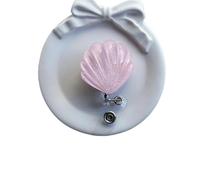 1/2pcs Cute Transparent Shell Badge Reel for Women Retractable Worker ID Card Pull Buckle Nurse Holder Clip for Key Ring Id Card(Pink)
